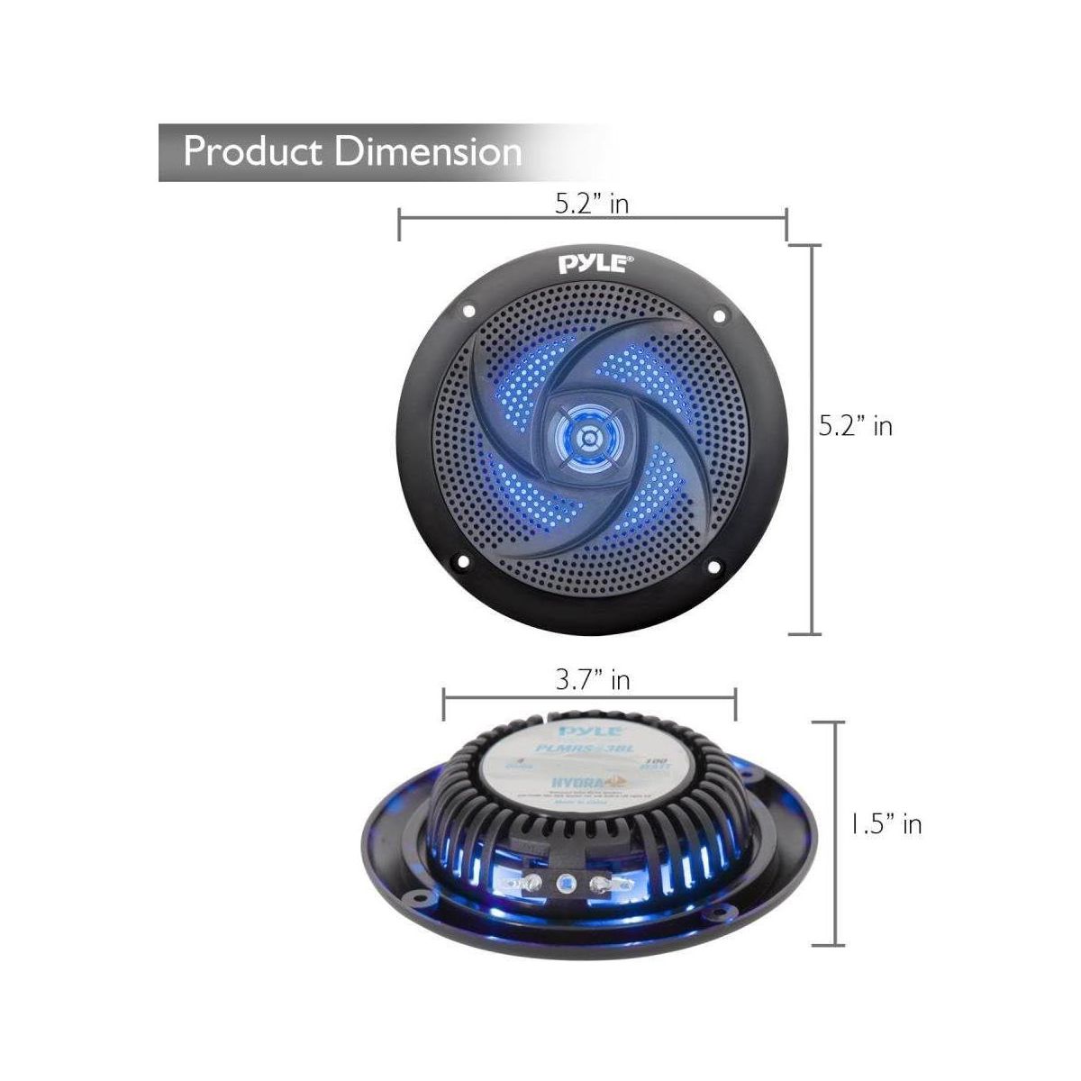 Pyle 4'' Low-Profile Waterproof Marine Speakers with Built-in Blue LED Lights, 100 Watt Max Power Output, 2-Pack - thumbnail 3