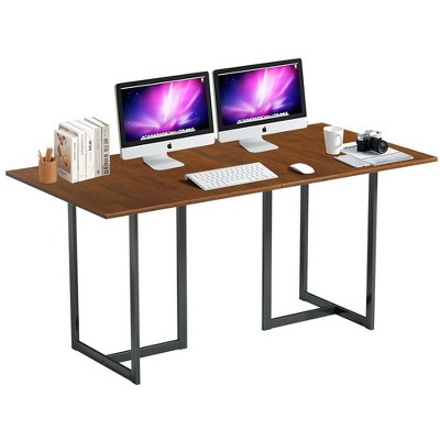 Costway 63'' Computer Desk Large Office Desk Study Workstation w/ Wood Top & Metal Frame