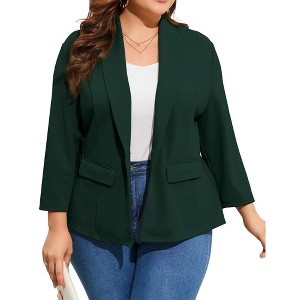 YESFASHION Women's Plus Size Casual Open Front Work Office Jackets Blazer Blazers with Pockets - 1 of 4
