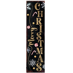 HomeRoots 36" Black And Gold Merry Christmas Snowflakes Solid Wood Porch Sign - 1 of 4