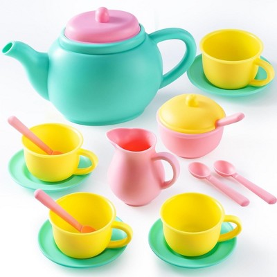 18PCS Toy Tea Set,Pretend Play Tea Party Set Play Food Accessories Plastic Tea Set, Mini Kitchen for Kids, Gifts for Toddler Boys Girls Ages 3 4 5 6
