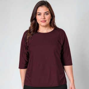 Calypsa Women's Plus Size Loose Fit 3/4 Sleeve Rash Guard UPF 50+ Margaux Swim Top - 1 of 2