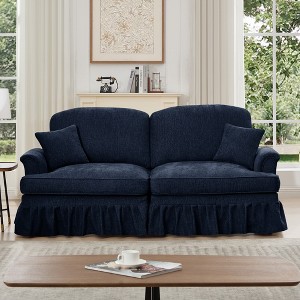 SKRAN Mid Century Chenille Sectional Couch Loveseat Sofa, with Flared Arms and Removable Ruffle Pleated Skirts for Living Room, Bedroom - 1 of 4