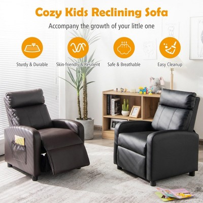 Brown Faux Leather Kids Recliner Armchair with Wood Frame