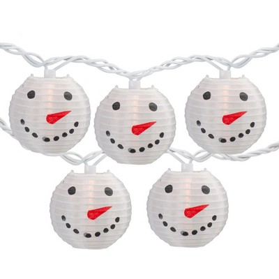 Northlight 10-Count White Snowman Paper Lantern Christmas Lights, 8.5ft White Wire