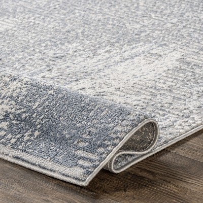 Alice Blue and Gray Abstract Synthetic Area Rug