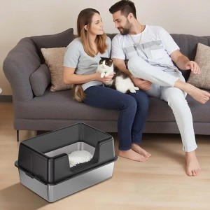 COZONY Stainless Steel Litter Box with Lid, Extra Large High Sided Cat Litter Tray with Anti-Slip Mat & Scoop - 1 of 4