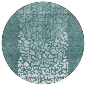 Dark Green Aqua And Ivory Abstract Washable Indoor Outdoor Area Rug - 1 of 4