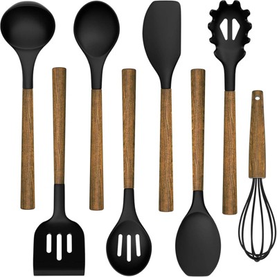 BRINJOY 8-Piece Silicone Spatula Set - Natural Acacia Wood Handle Kitchen Utensils