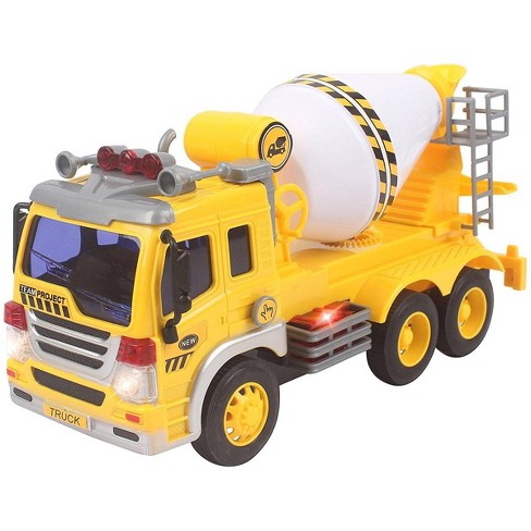 JuzToys Realistic Cement Mixer Truck Toy – Pull-Back Toy Vehicle with Light, Sound, Spinning Handle – Yellow - image 1 of 4