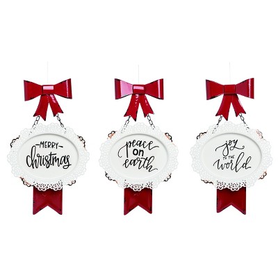 Transpac Metal 15 in. White Christmas Decorative Word Wall Art Set of 3