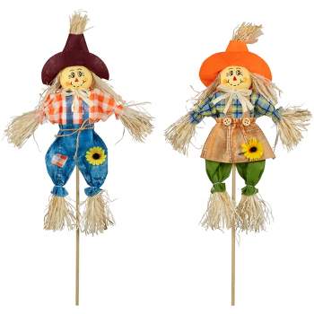 Northlight Set of 2 Boy and Girl Fall Harvest  Scarecrow Picks 18"