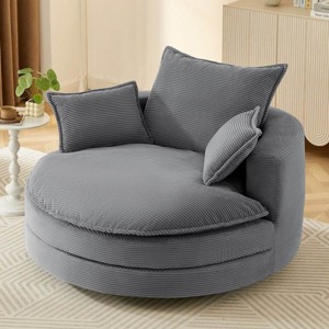 Corduroy Swivel Barrel Chair with Deep Dual-Layer Cushion,Swivel Round Chair with 3 Pillows,Swivel Accent Chair for Living Room or Office-Koiai - 1 of 4