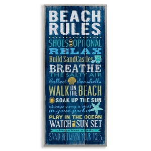 Stupell Industries Blue Planked Beach Rules Sign, 10" x 24" - 1 of 4