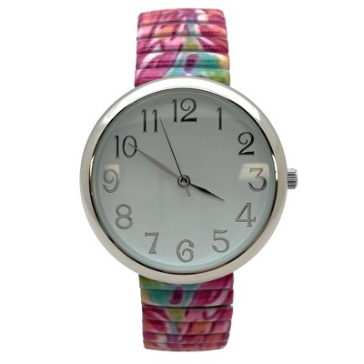 Olivia Pratt Big Dial Easy Reader Watch Printed Elastic Stretch Band Wristwatch Women Watch