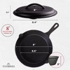 Cuisinel Cast Iron Skillet with Lid - 8"-inch Pre-Seasoned Covered Frying Pan Set + Silicone Handle and Lid Holders + Scraper/Cleaner - 2 of 4
