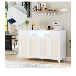 Woodgrain Buffet Table 2 Door 2 Drawer Entryway Cabinet with Adjustable Shelves and LED Lighting Functional Elegant - 1 of 4
