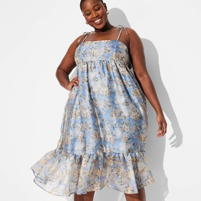 Women's Organza Midi Babydoll Dress - Wild Fable™ Blue Floral 3X