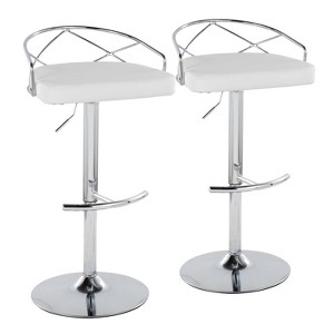 LumiSource Set of 2 Charlotte Adjustable Barstools Chrome/White: Swivel Kitchen Stools, Metal Frame, Faux Leather - 1 of 4