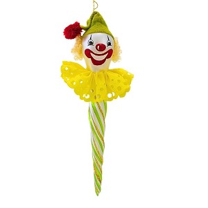 De Carlini Italian Ornaments 8.5 Inch Green & Yellow Icicle Clown Face Christmas Tree Ornament , Circus Italian Christmas Ornament (1PC) - 1 of 4
