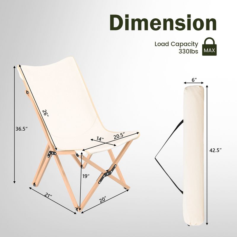 Costway Bamboo Butterfly Folding Chair Set of 2 with Storage Pocket 330 LBS Capacity, 3 of 11