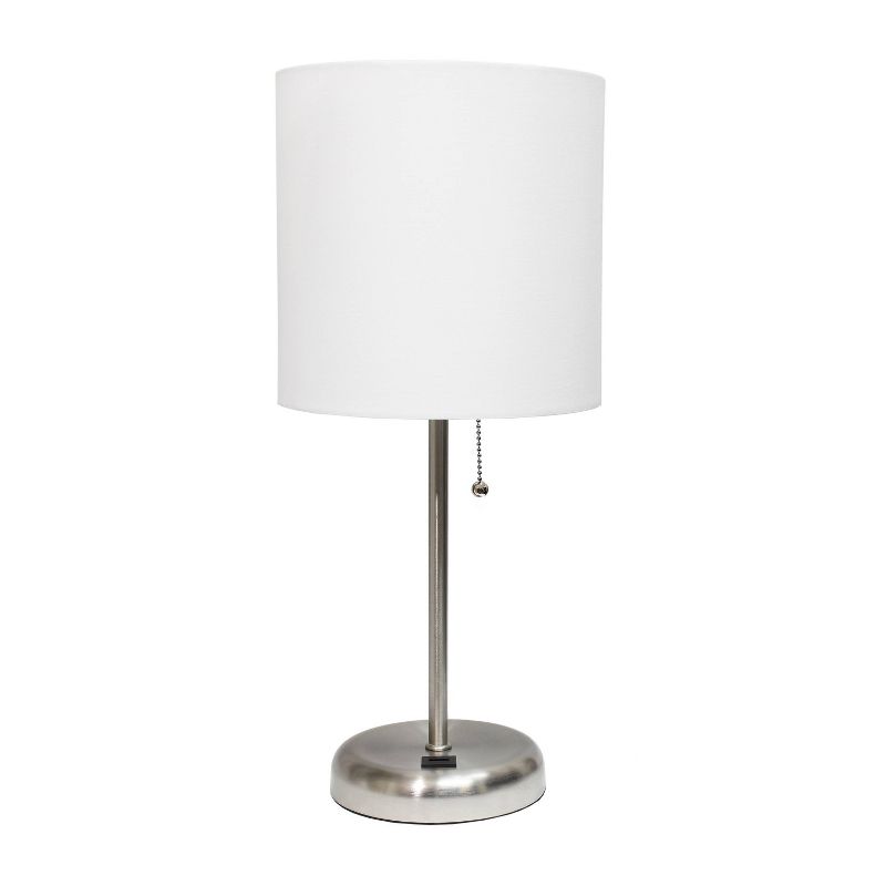 19.5" Bedside USB Port Feature Metal Table Desk Lamp Brushed Steel Fabric Shade - Creekwood Home, 1 of 10
