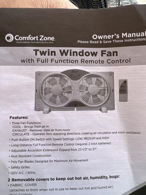Comfort Zone Cz310r Adjustable Width 3 Speed Dual Reversible Multi Functional Window Sill Fan With Remote Control And Removable Cover White Target