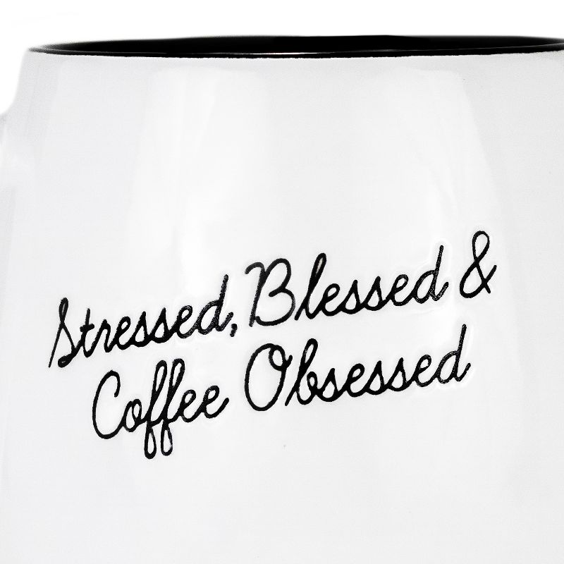 Amici Home Stressed, Blessed, & Coffee Obsessed Ceramic Round Coffee Mug, Latte, Tea, and Hot Chocolate Cups, Black Letters on White,20-Ounce, 5 of 6
