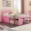 NicBex Twin Wood Platform Bed Frame with Removable Shelves and 2 Storage Drawers,Soild Wood Bed Frame with Headboard,Easy Assembly,Pink - 2 of 4