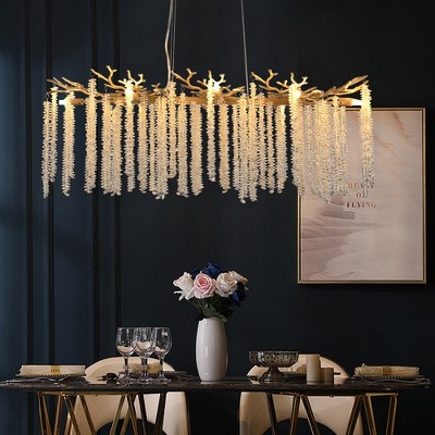 DOMETOUR 39 Modern Gold Pendant Light with Cascading Crystals for Living Room, Dining Room, Foyer (Bulb Not Included)