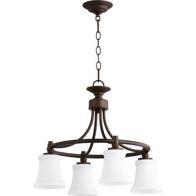 Quorum Lighting Rossington 4-Light Nook Pendant, Oiled Bronze, Clear Seeded