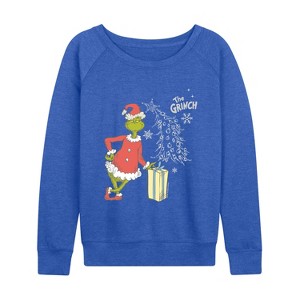 Women's - The Grinch - Grinch Present Lightweight French Terry Wide Neck Long Sleeve Graphic Shirt - 1 of 3
