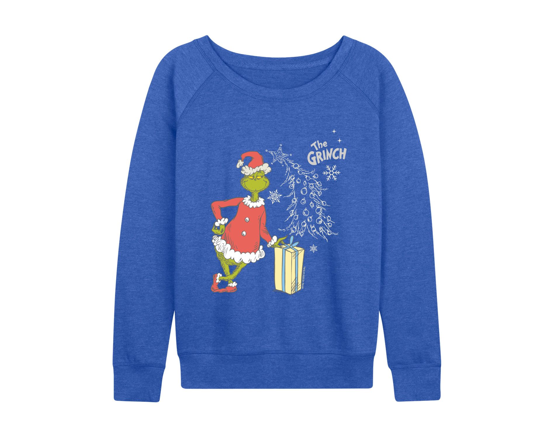 Women's - The Grinch - Grinch Present Lightweight French Terry Wide Neck Long Sleeve Graphic Shirt