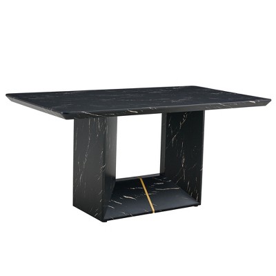 NicBex 63 Inch Rectangle Dining Table with Imitation Marble Tabletop and MDF Legs for 6 to 8,Living Meeting Room,Black