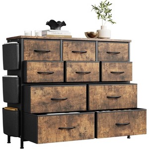 Clothes Dresser with 10 Drawers & Side Pockets – Vertical Storage Organizer, TV Stand, Metal Frame & Wooden Top - 1 of 4