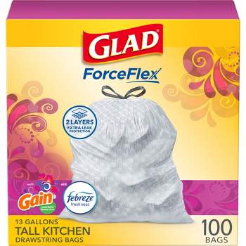 Glad ForceFlex White Trash Bags Gain Moonlight Breeze Scent with Febreze Freshness 13 Gallon - 100ct