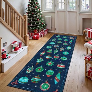 Christmas Ball Print Washable Accent Rug with Non-Slip Backing,Stain-Resistant Low Pile Xmas Holiday Carpet - 1 of 4