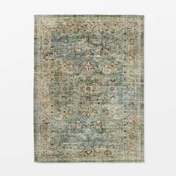 5'x7' Ledges Digital Floral Print Distressed Persian Style Rug Green - Threshold™ designed with Studio McGee