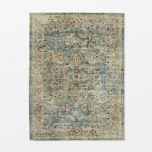 Distressed Persian Style Rug Green, Standard Persian Rug Sizes