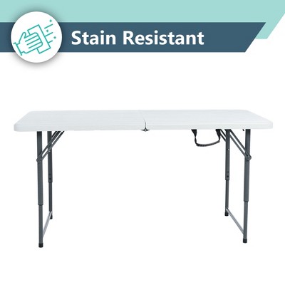 White Rectangular Plastic Folding Table with Steel Legs, 4-Foot