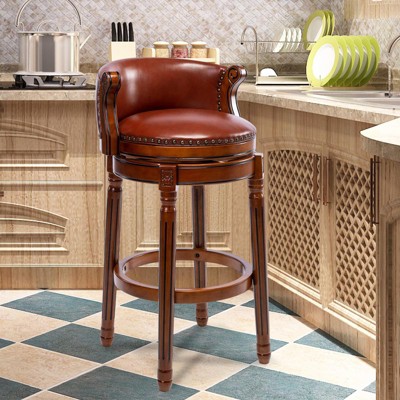 NicBex Cow top Leather Wooden Bar Stools,360 Degree Swivel Bar Stools with Backs,Counter Height Bar Stools for Home Kitchen Cafe