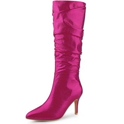 Allegra K Women's Shiny Pointed Toe Stiletto High Heels Knee High Boots