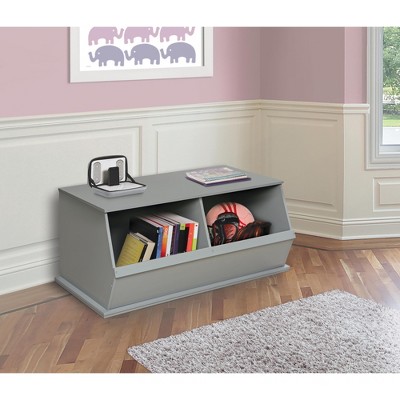 Gray MDF Two-Bin Stackable Storage Cubby for Kids