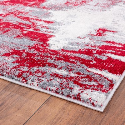 24" Abstract Red Synthetic Easy-Care Rectangular Rug
