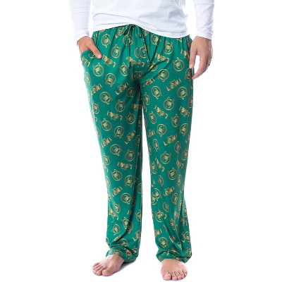 Marvel Mens' Loki Helmet  Tossed Print Sleep Pajama Pants Green