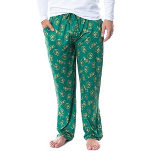 Marvel Mens' Loki Helmet  Tossed Print Sleep Pajama Pants Green - 1 of 4