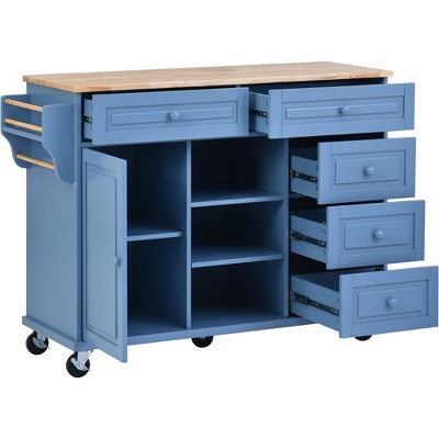 NicBex 52.8Inch Rolling Kitchen Island Kitchen Cart with Storage Cabinet,Adjust Shelves and 5 Drawers