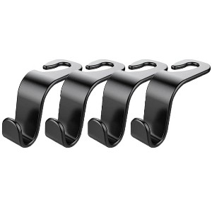 Itopfox Car Back Seat Headrest Hooks, 4 Pack Black Stylish Hanger for Handbag Clothes Coats Grocery Bags, Interior Accessories - 1 of 4