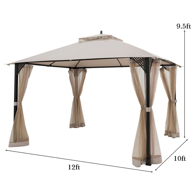 Costway 12' x 10' Outdoor Patio Gazebo Canopy Shelter Double Top Sidewalls Netting Brown\ Beige, 2 of 11