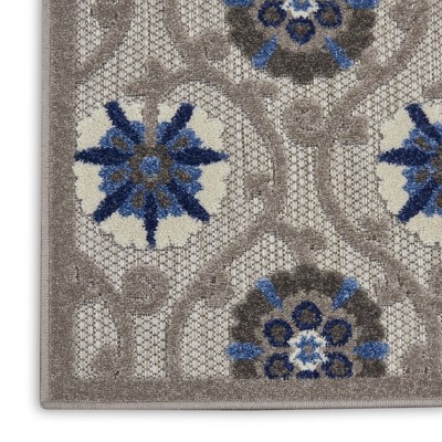 Blue and Grey Floral Synthetic 6' x 9' Reversible Rug